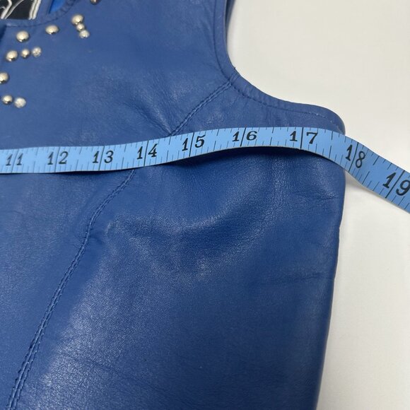 Vintage Valencia Women's Blue Leather Vest Size M Studded and Rhinestone - Picture 8 of 13